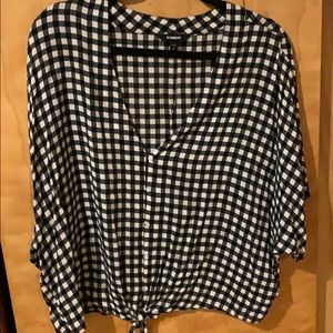 Express Gingham Tie Front Blouse